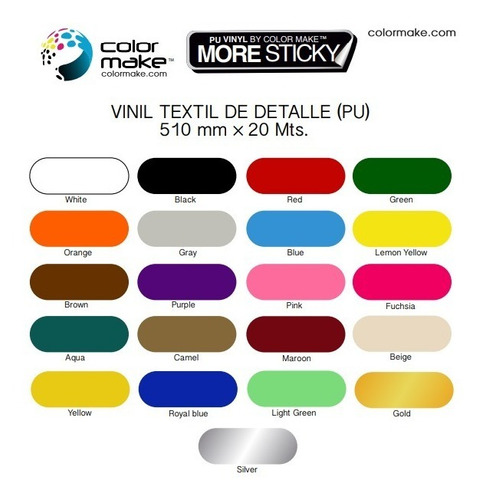 Imagen 2 de 3 de Vinil Textil De Detalle Colormake Rollo More Sticky Colores