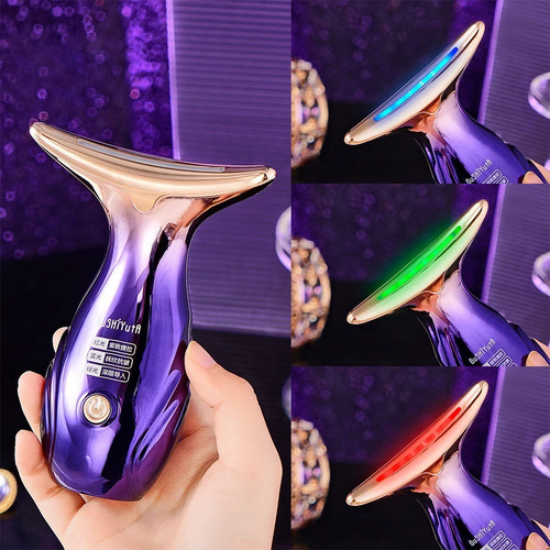 Masajeador De Cuello Papada Reafirmante Vibración Luces Led Color Morado