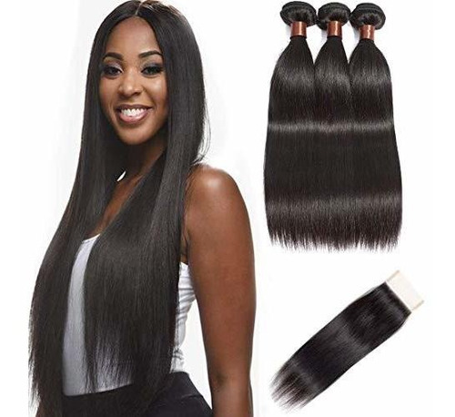 Pelo Negro Braziliano Virginal Pelo Recto 3 Paquetes Vl9y1