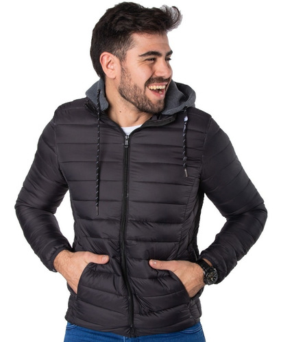 Imagen 1 de 6 de Campera Hombre Inflada Liviana Con Capucha Frizada Importada