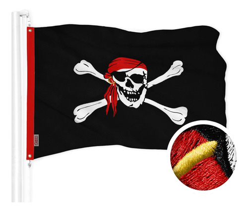 G128 Bandera De Bufanda De Cabeza Roja Pirata Jolly Roger | 