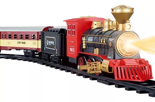 Conjunto de trem para crianças com luzes de fumaça e sons, trem de brinquedo  ferroviário elétrico com locomotiva a vapor En