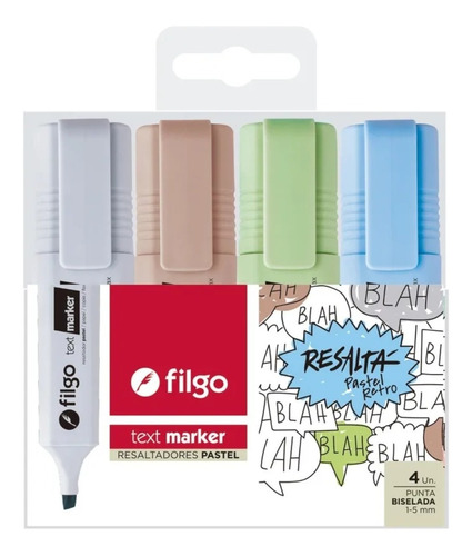 Set X 4 Colores Resaltador Filgo Text Marker Pastel Retro