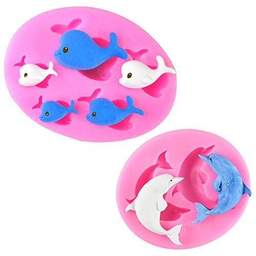 Set Of 2 Dolphin Fondant Molds Whale Silicone Sugarcraft Mol