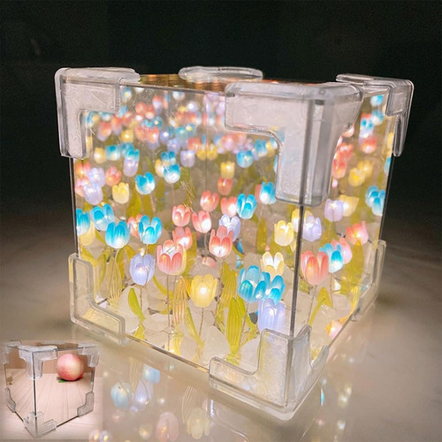 Lampara Cubo De Jardin De Tulipanes Espejo 3d
