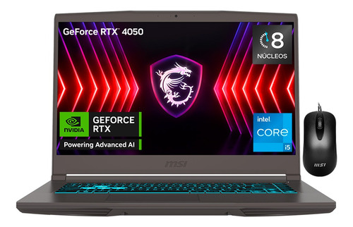 Laptop Gaming Msi Thin 15.6 Ci5 16gb 512gb Geforce Rtx4050 Gris