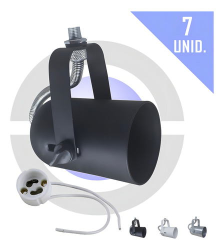 Spot Sobrepor Trilho Lampada Dicroica Gu10 7unid. Cor Preto