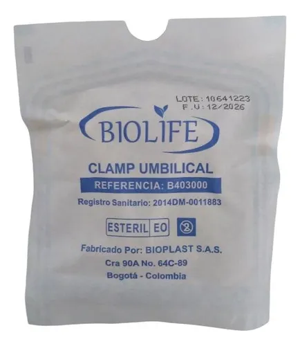 CLAMP UMBILICAL ESTERIL BIOLIFE BIOLIFE  x 1 Clamp umbilical estéril Biolife, diseñado para la oclusión segura del cordón umbilical en recién nacidos inmediatamente después del parto. Fabricado en plástico médico no tóxico, libre de látex, es un