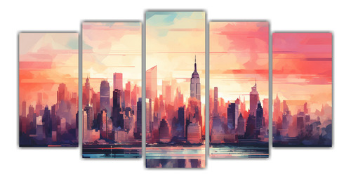 250x125cm Paisaje Urbano Vibrante Y Multicolor De Manhattan