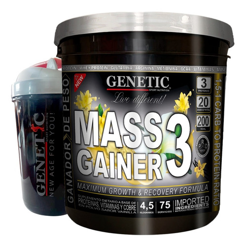 N°1 Rápido Ganador Peso Fuerza Gainer 4.5 Kgs Shaker Genetic