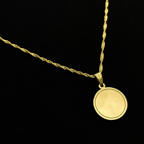 Cadena Y Dije Medalla Para Grabar 1,5 Cm Oro 18k Oro 18k 45 Cm