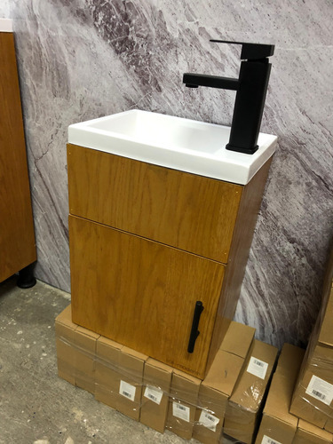 Loza Lavabo Con Gabinete Empotrable+llave Monomando Baño Marrón Claro Mate