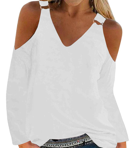 Camiseta Suave Con Hombros Descubiertos Para Mujer, Cuello E