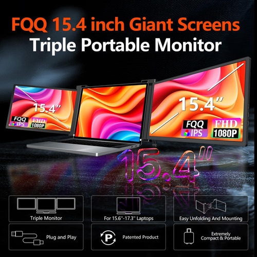 Monitor Triple Portátil De 15.4 Fqq Para Las Computadoras