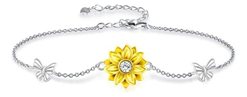 Pulsera Girasol Plata 925 Corazón Mujer Joya Regalo