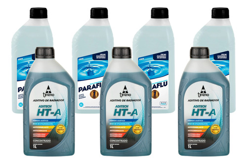 Kit 7 Litros Com 3l Liquido De Arrefecimento Azul + 4l Água
