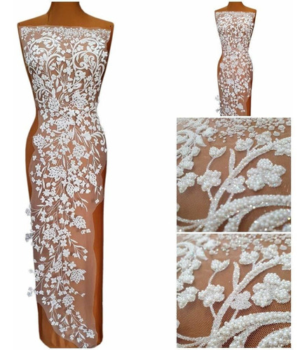 Imagen 1 de 1 de Parche Encaje Aplique Floral Perla Para Vestidode 12x58