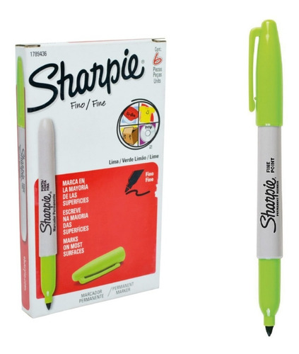 Marcador Sharpie Fine Verde Limon Caja *6 Unidades