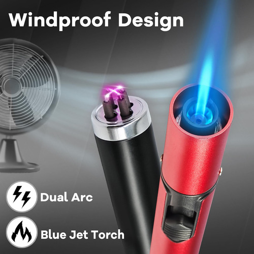 Antorchas Recargables De Butano Vela De Plasma Doble Arco Antorcha Roja + Arco Negro