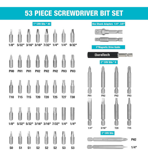 Juego De 53 Puntas De Destornillador Con Estuche Resistente, L