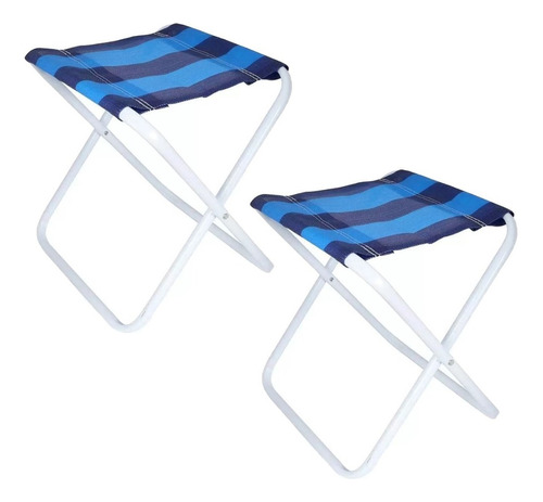 2x Banqueta Banco Pesca Camping Lazer Praia Aço Dobrável Mor Cor Azul