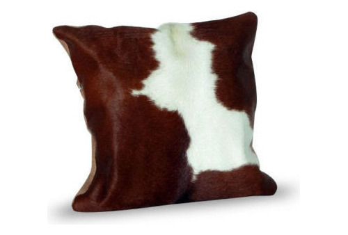 Almohadon De Cuero De Vaca Con Pelo Marron Y Blanco Entero