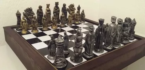 Sz- conjunto de xadrez medieval grande de 32/36cm, tabuleiro magnético, 32  peças de xadrez de mesa, jogo de tabuleiro