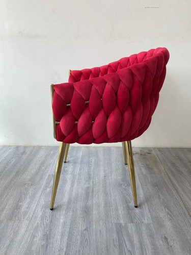 Set 2 Sillas Comedor Dapri Patron Tejido Elegante Moderno Tejida Terciopelo Dorado Vino
