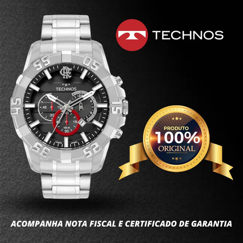 Relógio Technos Masculino Analógico Prata Esportivo Flamengo