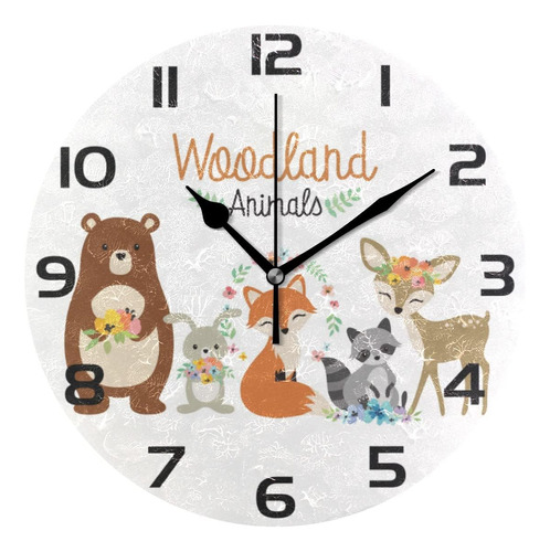 Reloj De Pared Woodland Forest Bunny Fox Raccoon Silencioso 