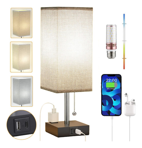 Luminárias De Mesa Led De 3 Cores Com Holofote E Usb-c