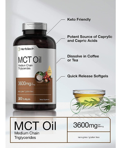 Imagen 4 de 5 de Aceite Keto Mct 3600 Mg Horbäach 300 Capsulas Blandas