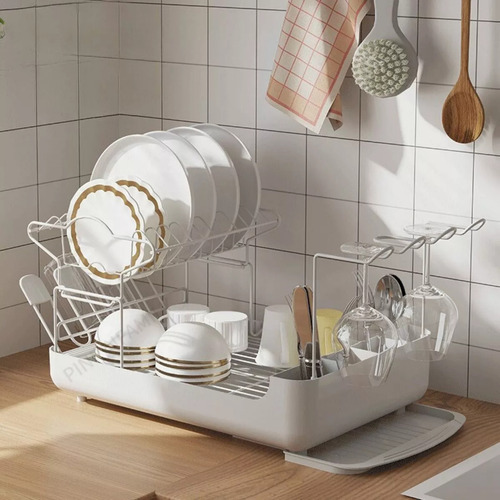 Escurridor De Platos 2 Niveles Con Soporte Para Copas Pinpin