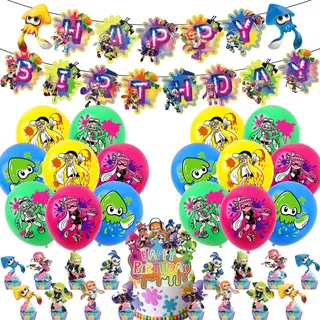 Kit Globos Splatoon Fiesta Para Cumpleaños Decoración