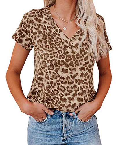 Blusa Con Cuello En V Y Estampado De Leopardo Para Mujer, Ma