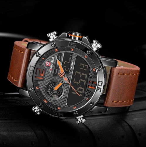 Relogio Masculino Naviforce 9134 Pulseira Couro Adultos