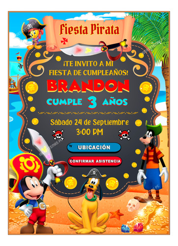 Mickey Mouse Pirata Invitación Interactiva Con Botones