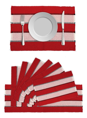 Kit 7 Pçs Jogo Americano De Mesa Jantar Sala Top Estampa 03 Cor Vermelho Listrado