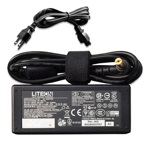 Cargador Para Laptop Acer 19.5v. 3.42a. 65w.  Punta Amarilla