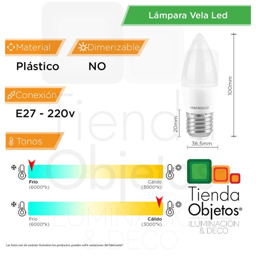 Imagen 2 de 10 de Pack X 10 Lampara Vela Led Candil 8w = 60w 806lm E27 Envio
