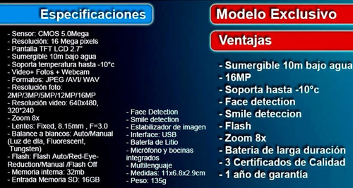 Imagen 4 de 4 de Cámara Digital Vak Dc-168 Sumergible 10m Face Detection 16mp