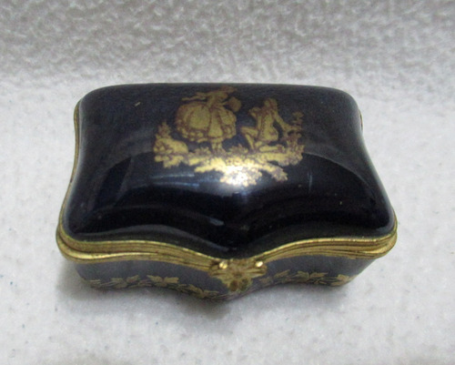 Alhajero Pastillero Porcelana Limoges France Azul Y Oro (Usado)