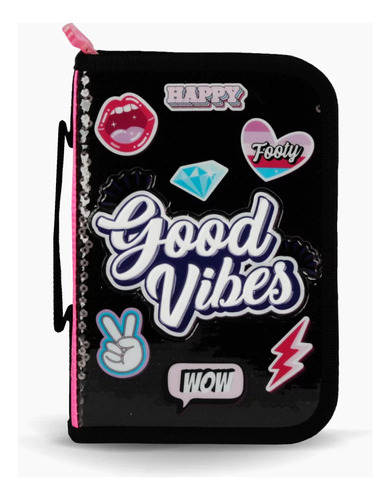 Footy Cartuchera Desplegable Good Vibes F21024 Color Negro