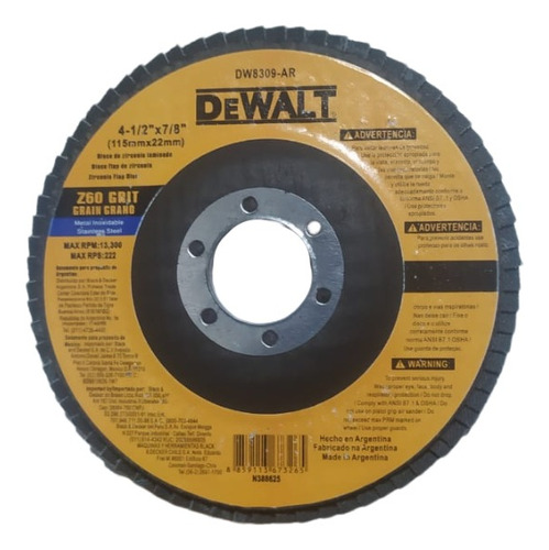 Disco Flap 4 1/2 Dewalt Grano 60 Ref Dw8309-ar Pack 10 Unid