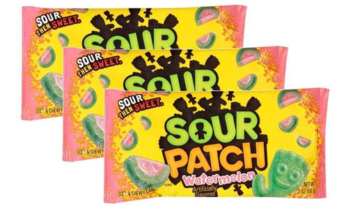 Bala Azedinha Sour Patch Kids Melancia 56g - Kit 3