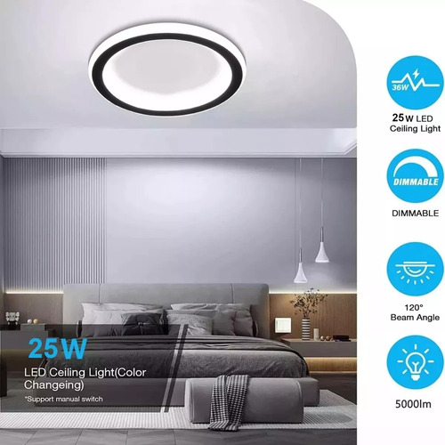 JUDENG Lámpara de Techo Moderna Regulable para Dormitorio y Sala Tricolor 25W Judeng N5472 Lámpara Techo Moderna Baño Regulable Lampara Colgante 3modos Lámparas Para Sala Interiores Decorativas