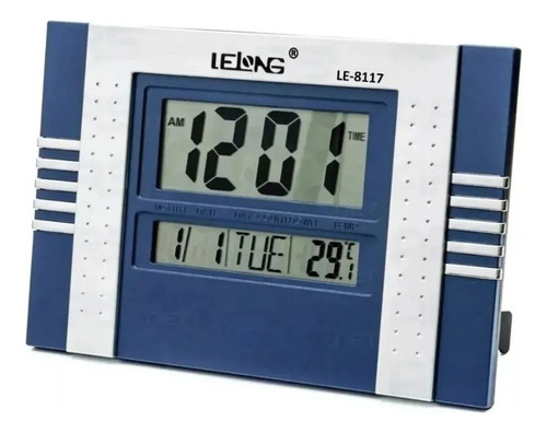 Relógio Mesa Parede Digital Temperatura Alarme Calendário L7 Cor Da Estrutura Azul Cor Do Fundo Prateado
