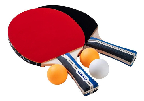 Kit Tênis De Mesa Ping Pong Vollo Com 2 Raquetes + 3 Bolas Cor Laranja/Azul