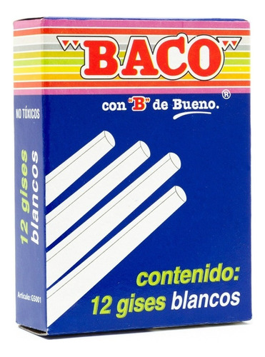 Caja 12 Gises Moldeados Color Blanco Baco Tizas Pizarron