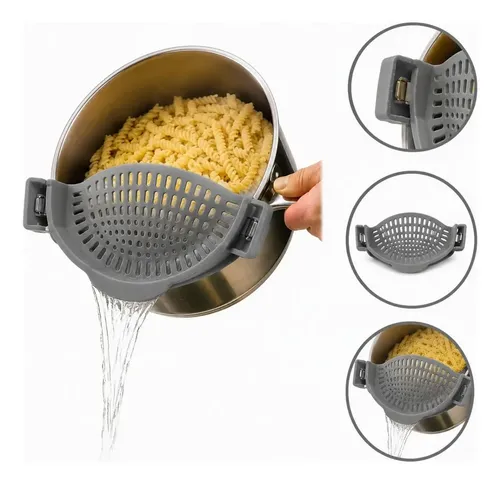 Escorredor De Silicone Para Panela Compacto Com Presilha Cinza